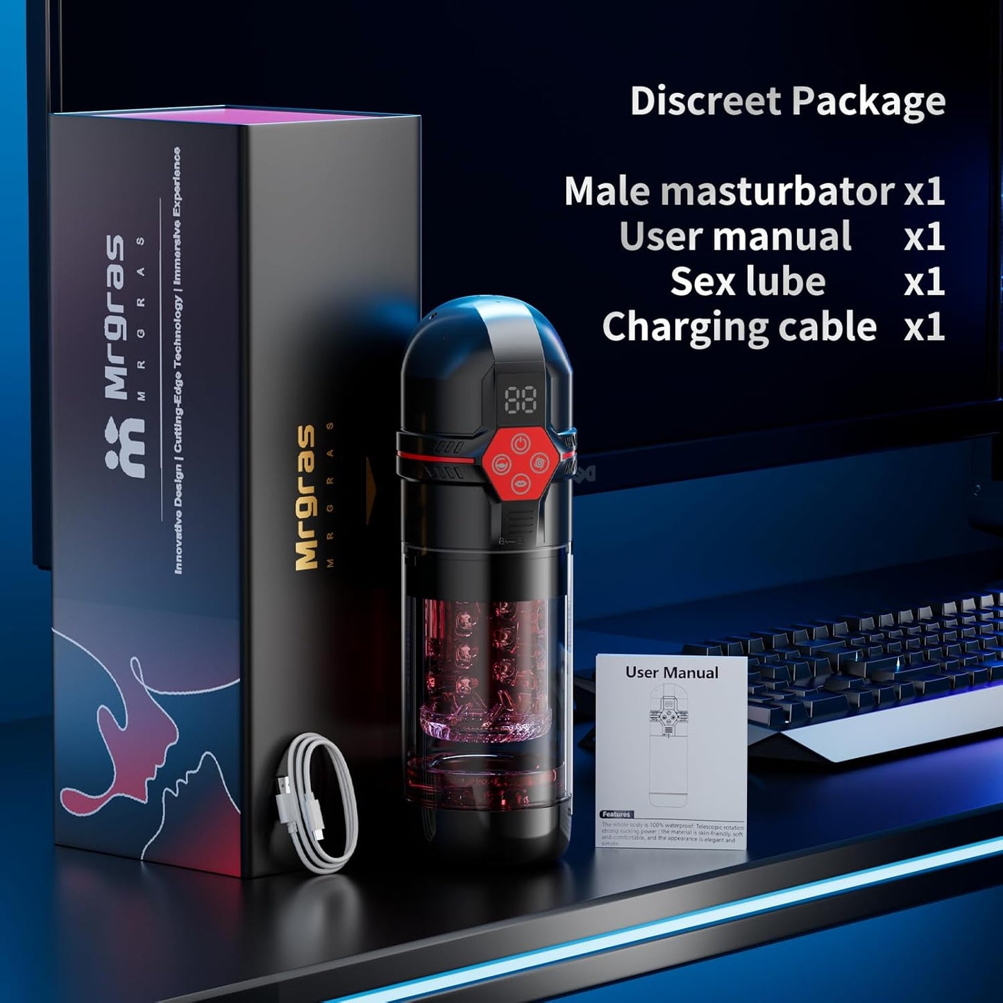 Male Enhancement Masturbator with 12S Vacuum Pump 7 Thrust Rotate Vibrate Suck Lick LCD Sex Toys