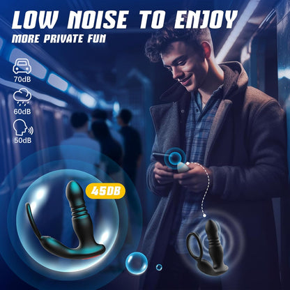 Prostate Massager Vibrator with Thrusting Vibration 7 Modes Rooster Ring Plug Sex Toy for Men P Spot Massager Couple Remote Control Beads