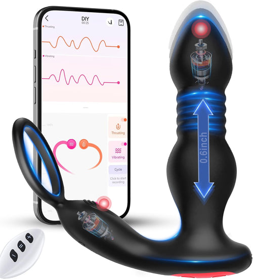 Prostate Massager Vibrator with Thrusting Vibration 7 Modes Rooster Ring Plug Sex Toy for Men P Spot Massager Couple Remote Control Beads