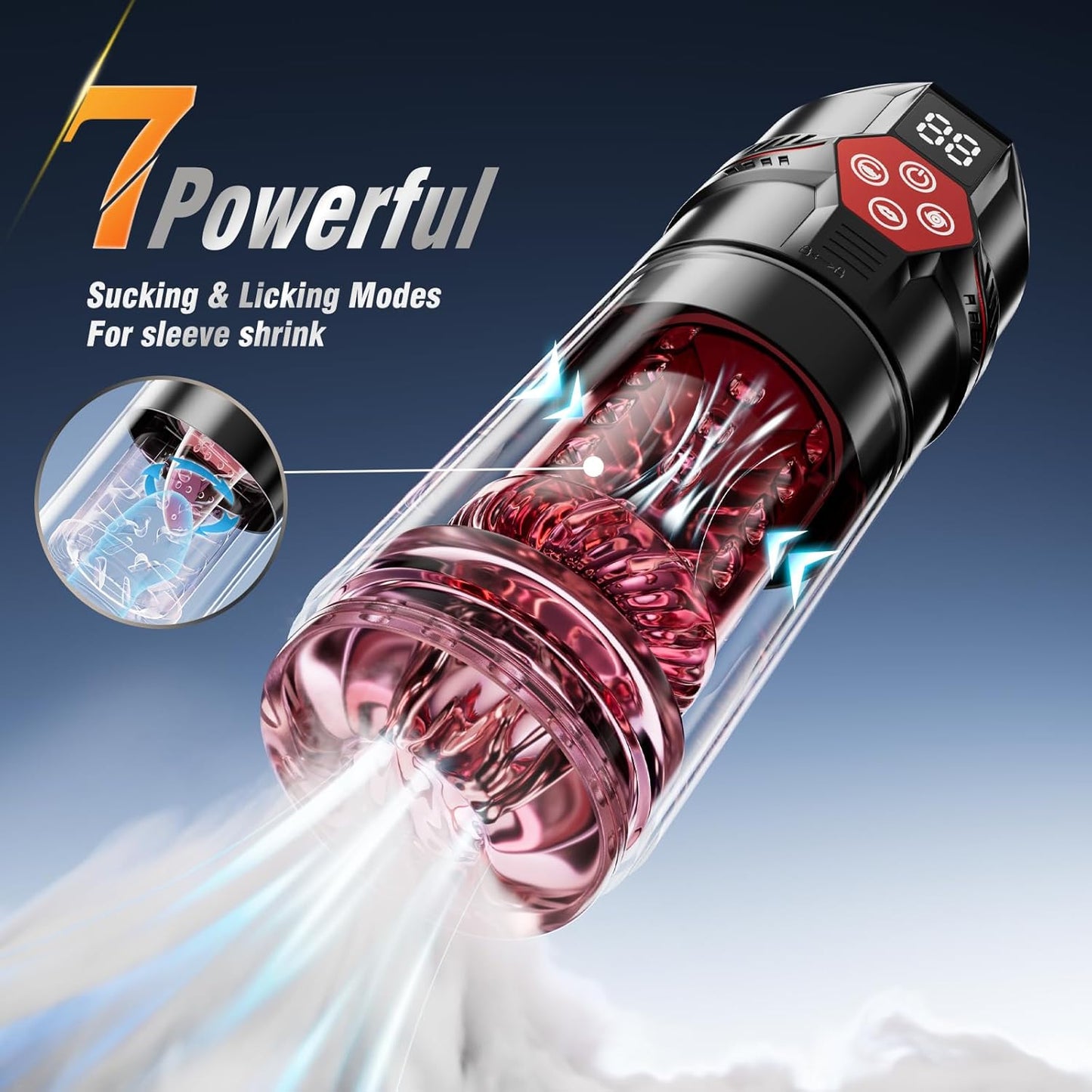 Male Enhancement Masturbator with 12S Vacuum Pump 7 Thrust Rotate Vibrate Suck Lick LCD Sex Toys