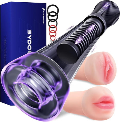 Transparent Male Masturbator Pussy Pump APP Control Vibrating Spring Power Suction 2 Sleeves 6 Rings