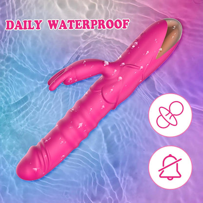 Thrusting Rabbit Vibrator Realistic Silicone Clitoral Stimulator Waterproof Rechargeable 3 Thrust 10 Vibe Modes Rose Sex Toy Women