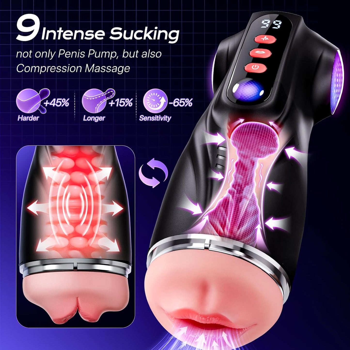 Male Sex Toys 3 Sleeves AI Sync Pocket Pussy Penis Pump 9 Sucking 9 Vibrating APP Control Adult Kit