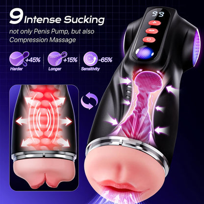 Male Sex Toys 3 Sleeves AI Sync Pocket Pussy Penis Pump 9 Sucking 9 Vibrating APP Control Adult Kit