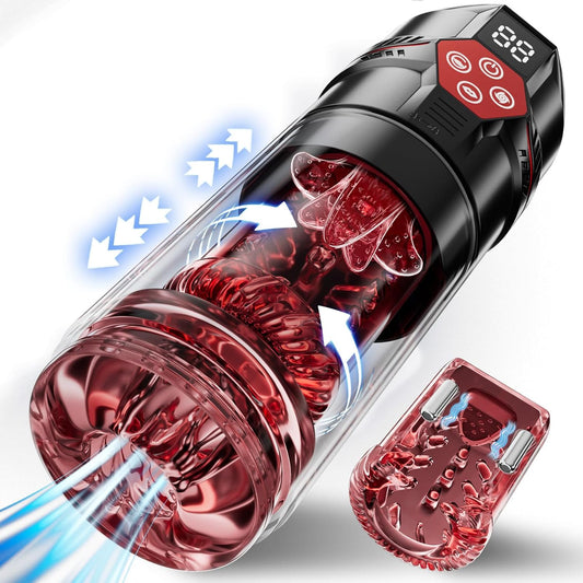 Male Enhancement Masturbator with 12S Vacuum Pump 7 Thrust Rotate Vibrate Suck Lick LCD Sex Toys