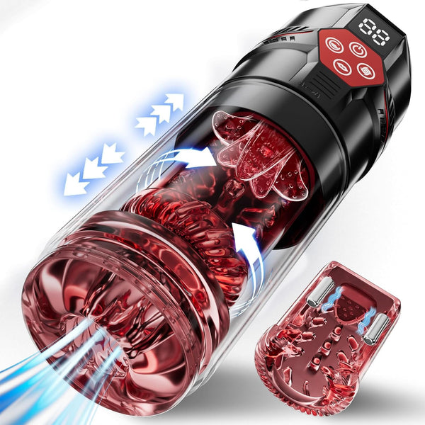 Male Enhancement Masturbator with 12S Vacuum Pump 7 Thrust Rotate Vibrate Suck Lick LCD Sex Toys