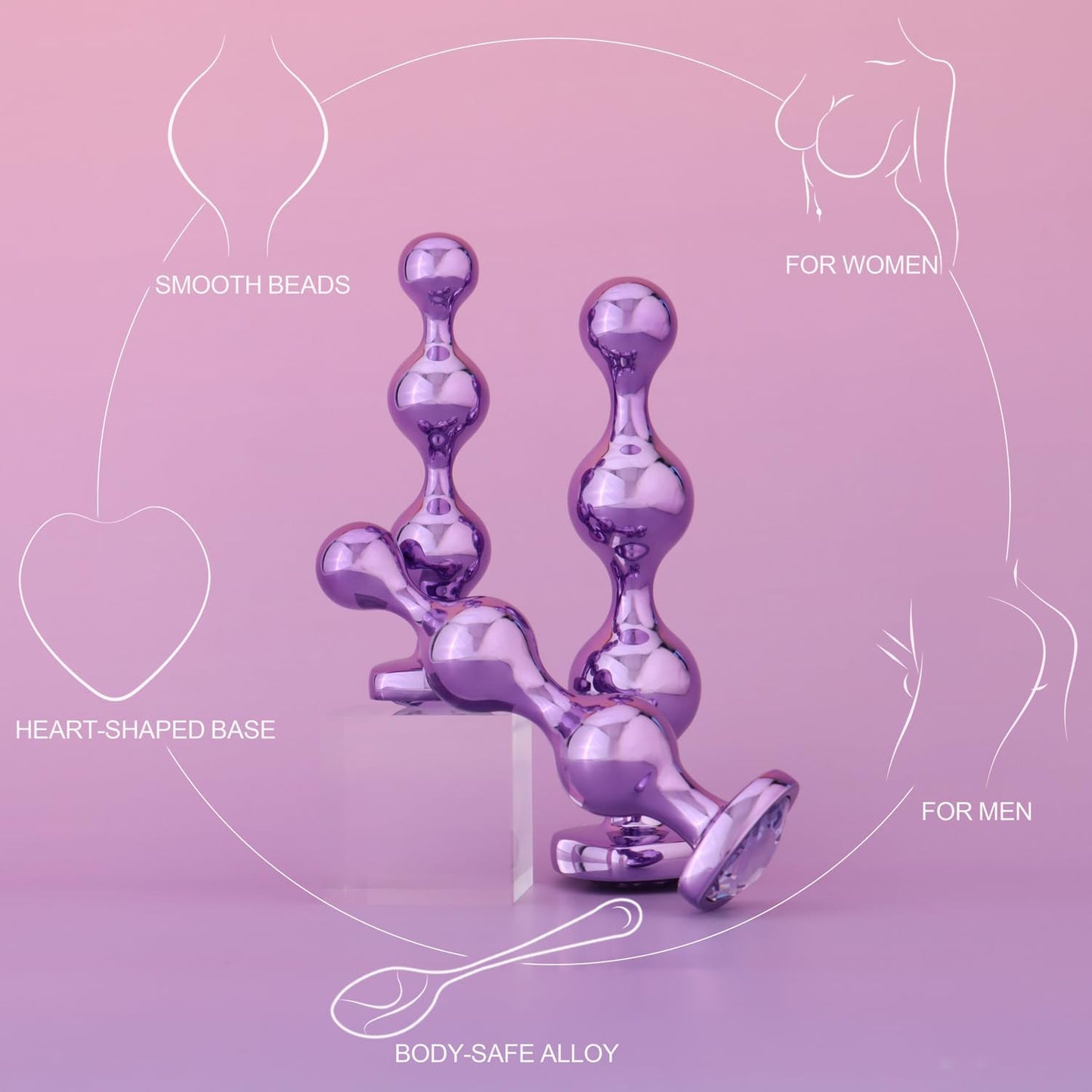 3Pcs Metal Anal Plugs Adult Sex Toys Alloy Heart Base Jewelry Design for Couples