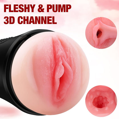 Mens Vibrating Sex Toy Male Masturbator 7.5" Depth Pocket Pussy with Lifelike Textured Vagina Soft Stroker for Adults