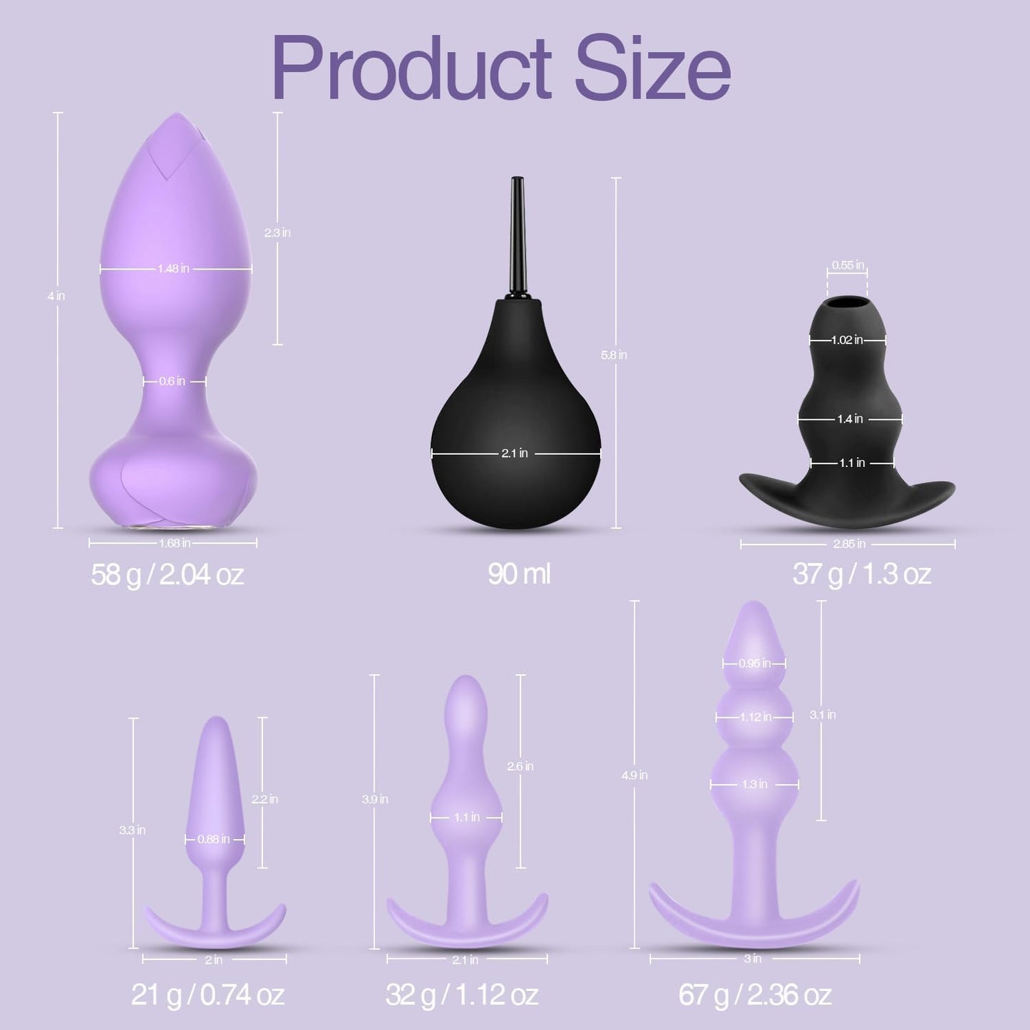 6 Pack Silicone Vibrating Anal Plug Set Remote Control Adult Toys for All Beginners Purple