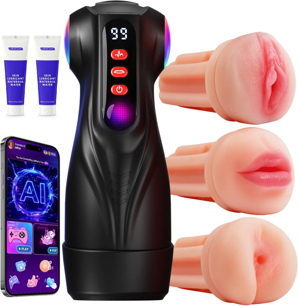 Male Sex Toys 3 Sleeves AI Sync Pocket Pussy Penis Pump 9 Sucking 9 Vibrating APP Control Adult Kit