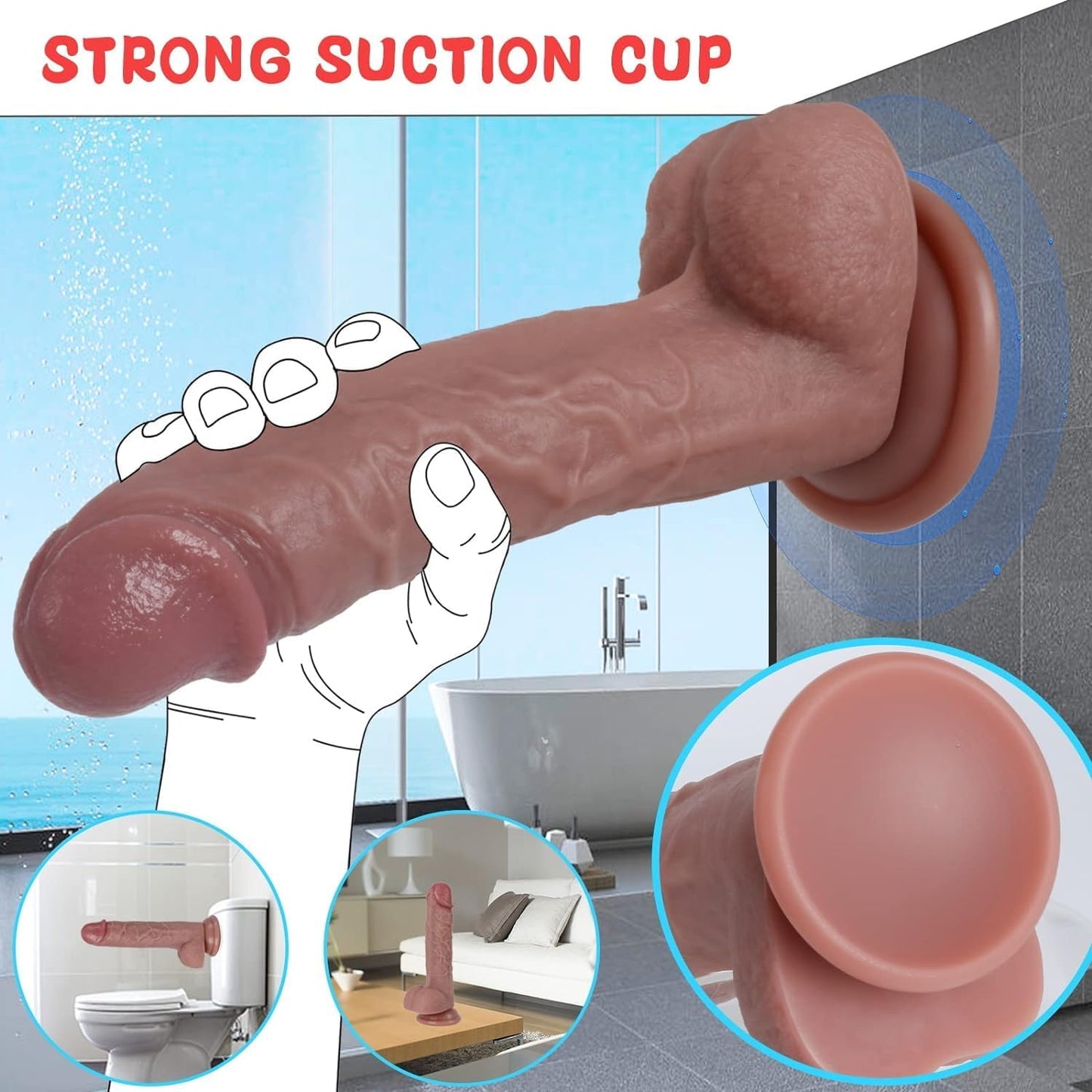7.8 Inch Realistic Silicone Dildo Strong Suction Cup Hands Free G Spot Anal Play Body Safe Toy for Couples Women