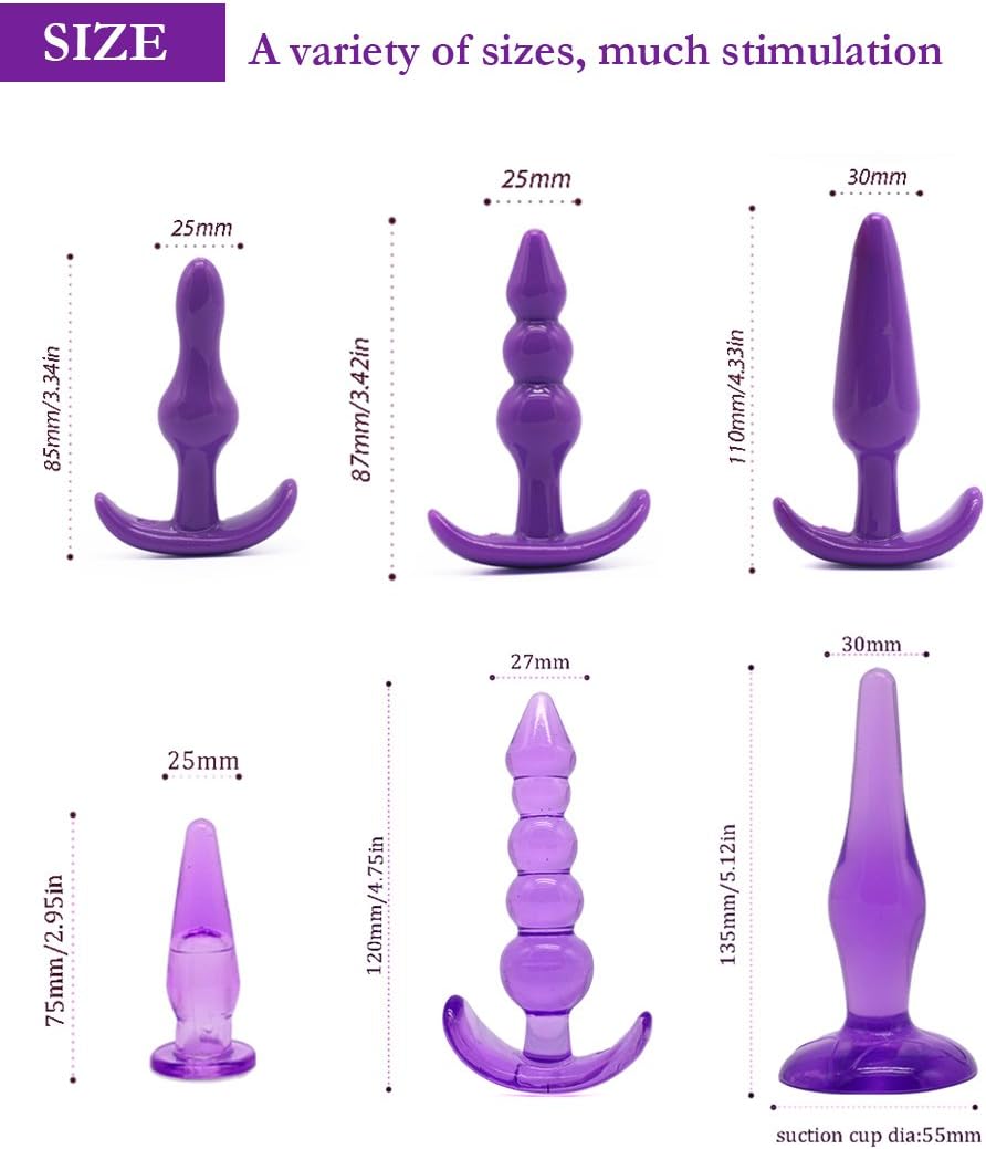 6PCS Beginner Anal Trainer Kit Silicone Prostate Massager Set Purple
