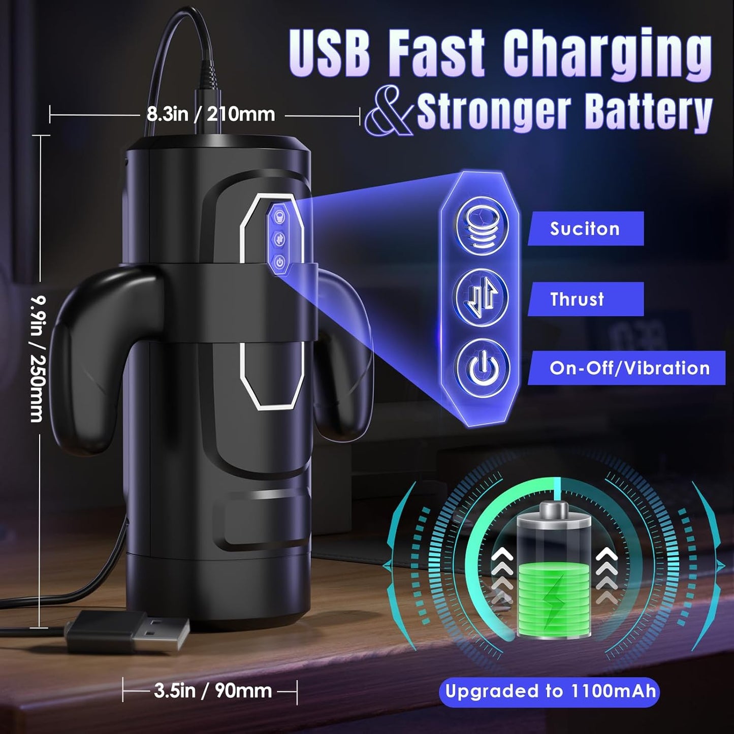 Cafatop Electric Male Masturbator 6 Thrust 3 Suction Auto Sucking Cup with Handle Penis Pump Pocket Pussy for Men