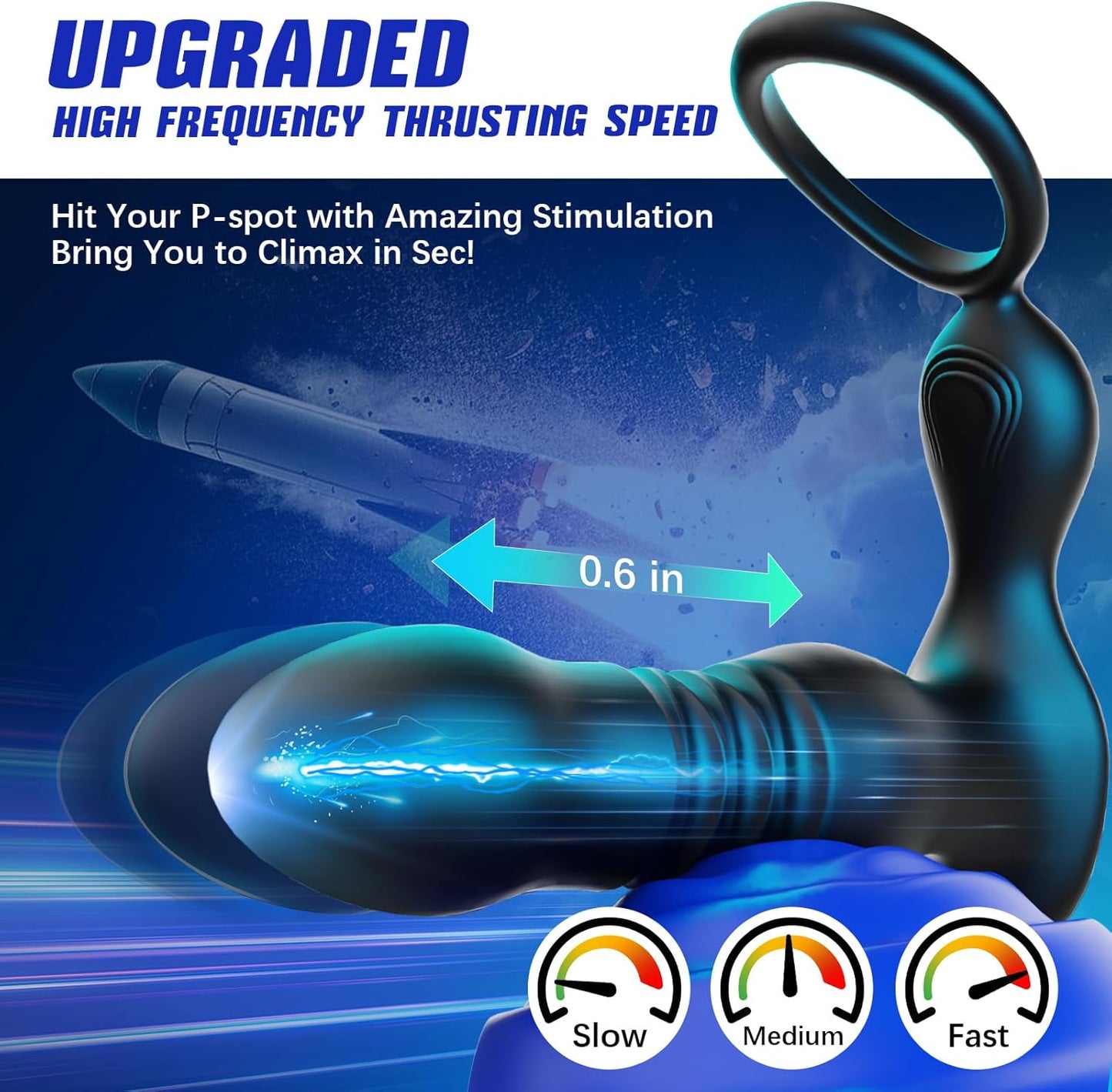 Prostate Massager Vibrator with Thrusting Vibration 7 Modes Rooster Ring Plug Sex Toy for Men P Spot Massager Couple Remote Control Beads
