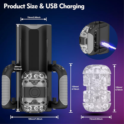 Male Masturbator Sex Toy Hands Free Pocket 12cm Thrust Automatic Adult Toy with Phone Stand Foldable Handle