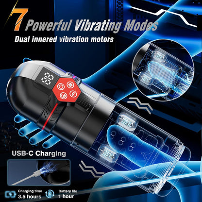 Male Enhancement Masturbator with 12S Vacuum Pump 7 Thrust Rotate Vibrate Suck Lick LCD Sex Toys